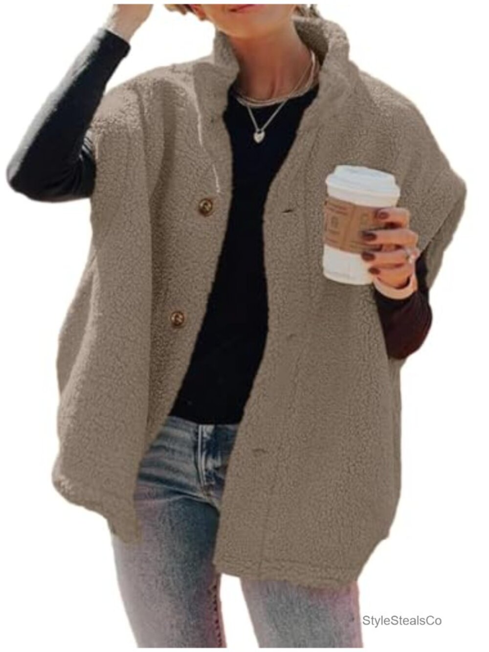 Womens Fuzzy Fleece Oversized Vest Casual Sherpa Jacket